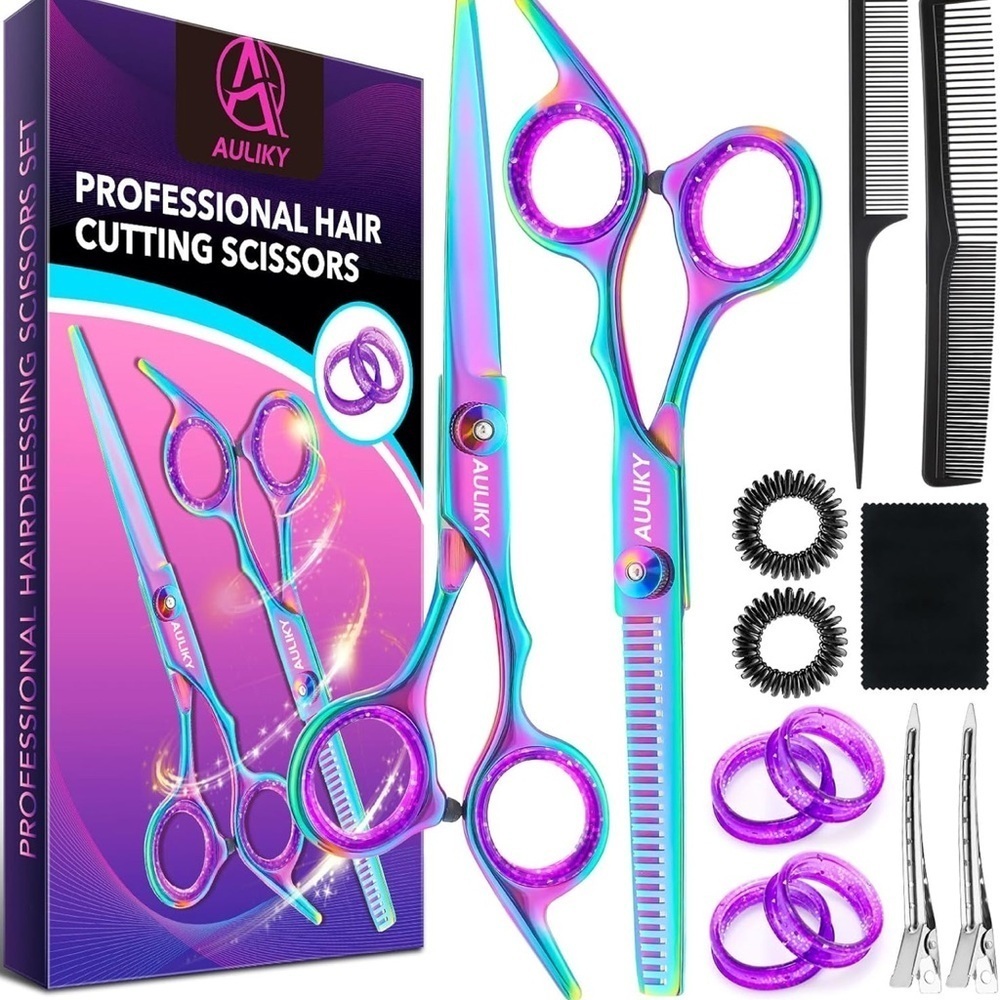 Professional Hair Cutting and Blending Scissors, 13 piece set combs, hair clips﻿